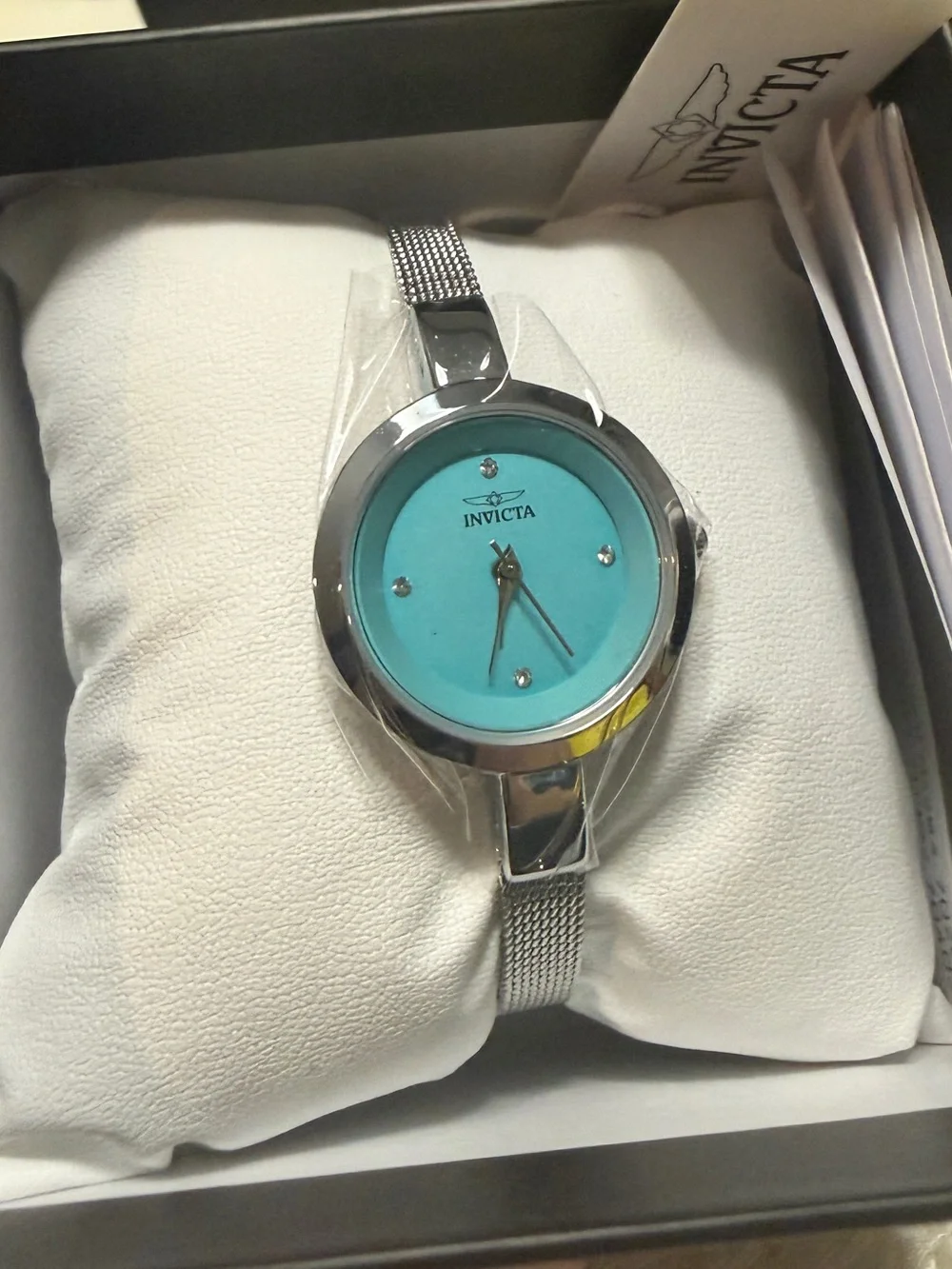 (NIB) Invicta Turquoise Dial Silver-Tone Mesh Bracelet Watch